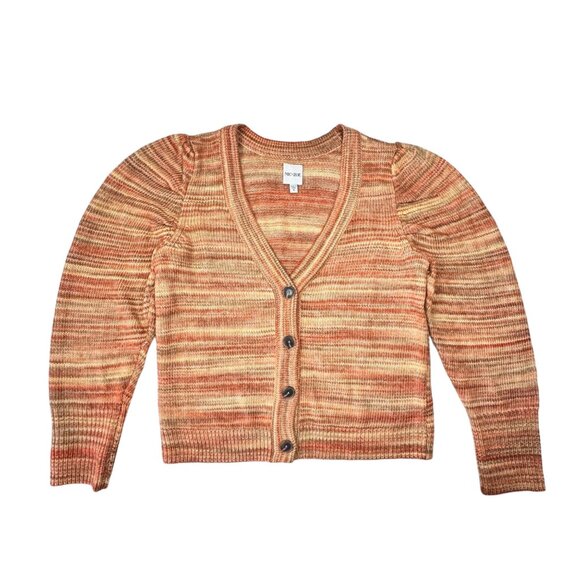 NIC+ZOE V-Neck Mohair Cardigan Sz.S Knit Brown Orange Striped Boho Academia - Picture 11 of 13
